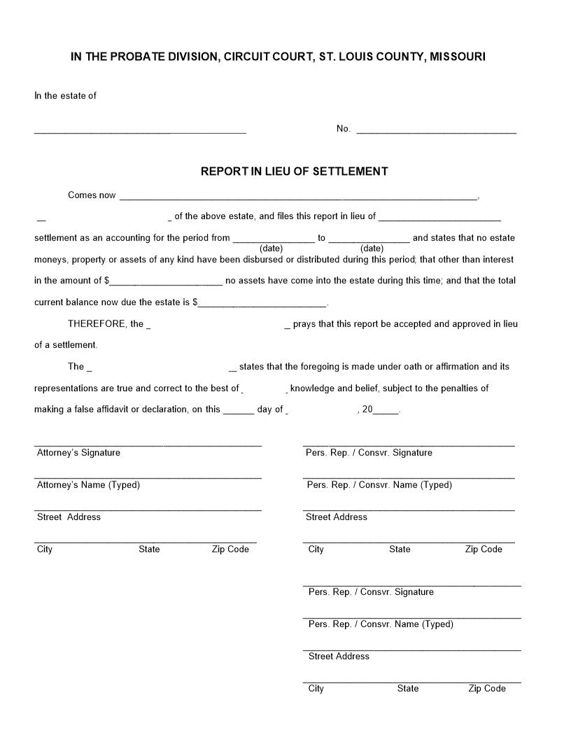 Report In Lieu Of Settlement | Pdf Fpdf Doc Docx | Missouri