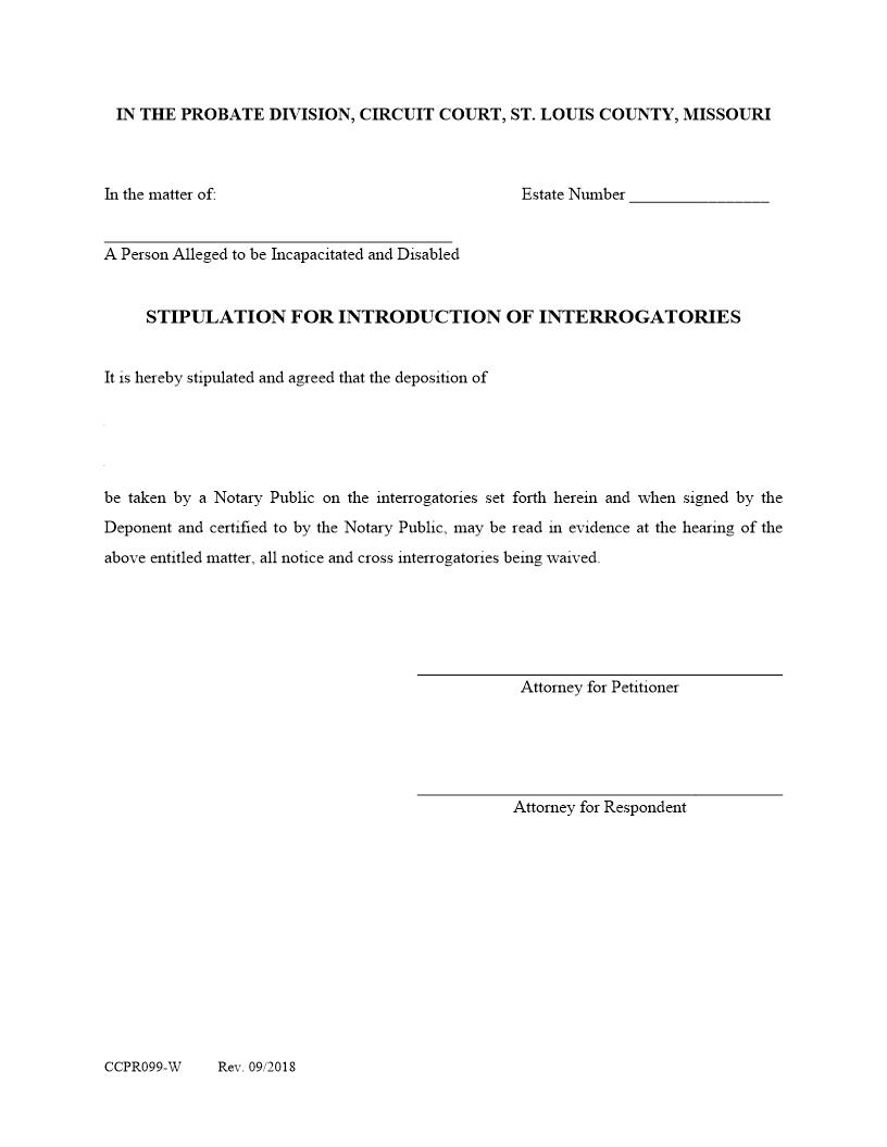Stipulation For Introduction Of Interrogatories {CCPR099-W} | Pdf Fpdf Docx | Missouri