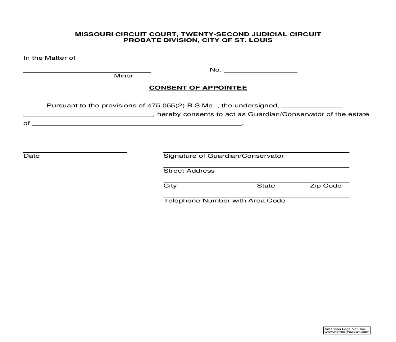 Consent Of Appointee | Pdf Fpdf Doc Docx | Missouri