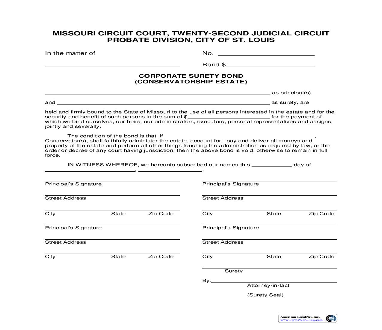 Corporate Surety Bond (Conservatorship Estate) | Pdf Fpdf Doc Docx | Missouri