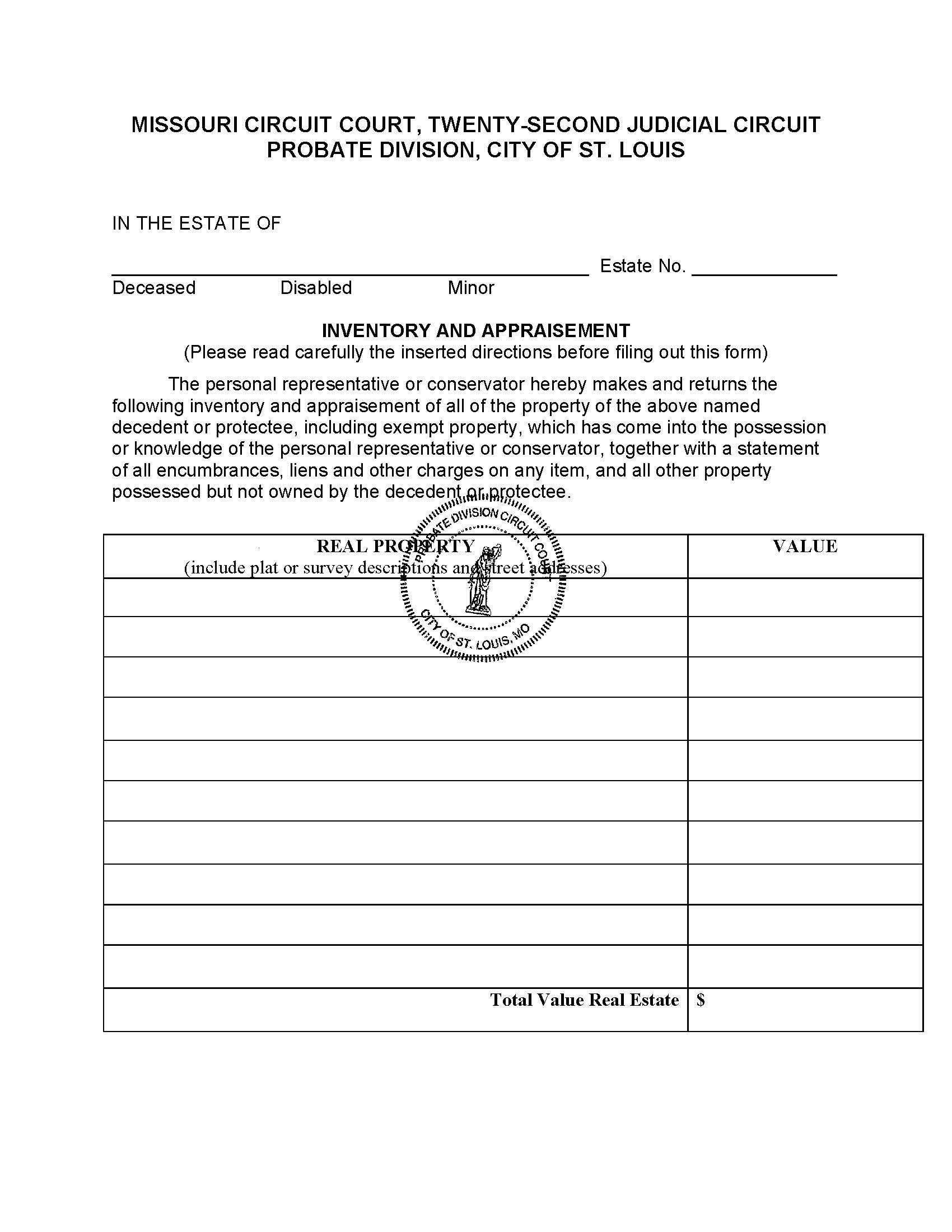 Inventory And Appraisement | Pdf Fpdf Doc Docx | Missouri