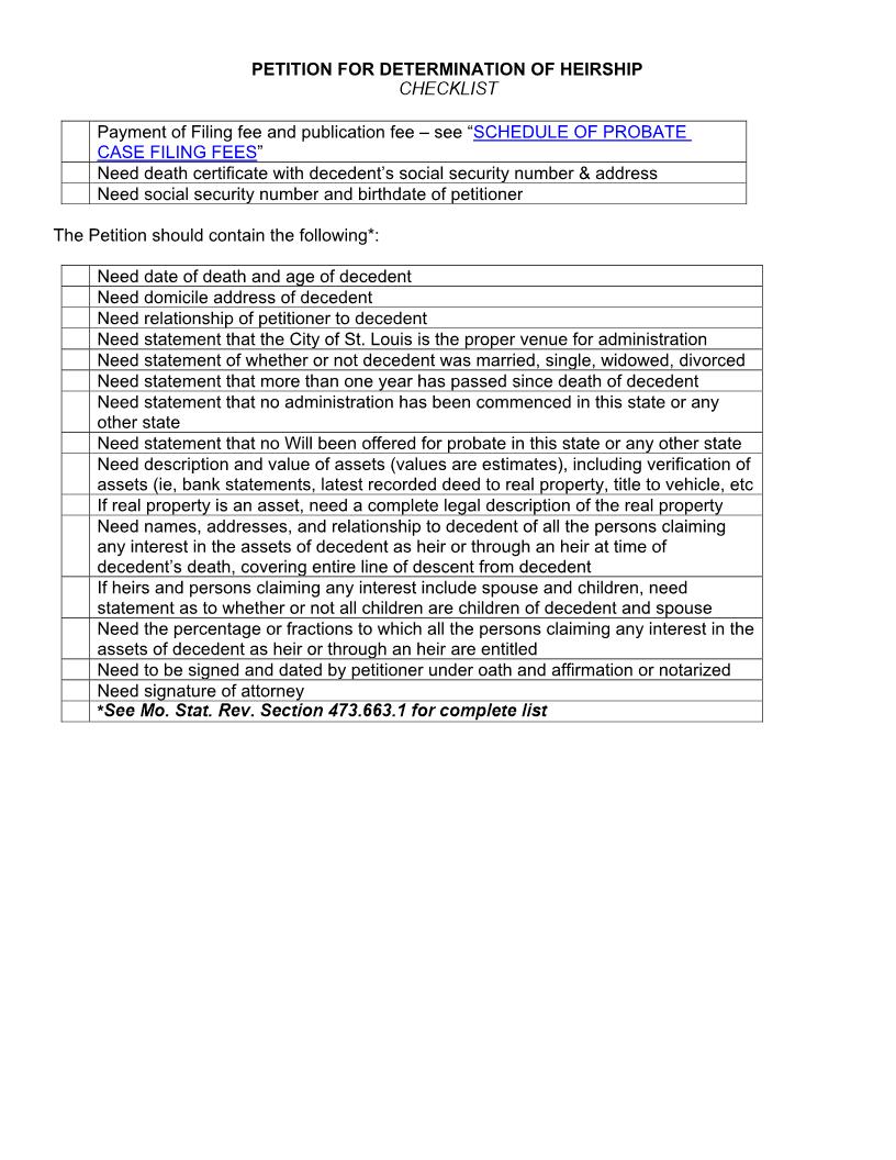Petition For Determination Of Heirship | Pdf Fpdf Docx | Missouri