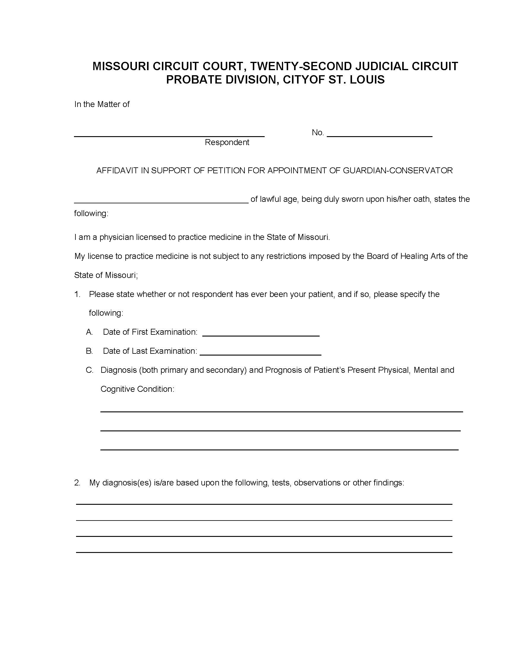 Physicians Affidavit | Pdf Fpdf Doc Docx | Missouri
