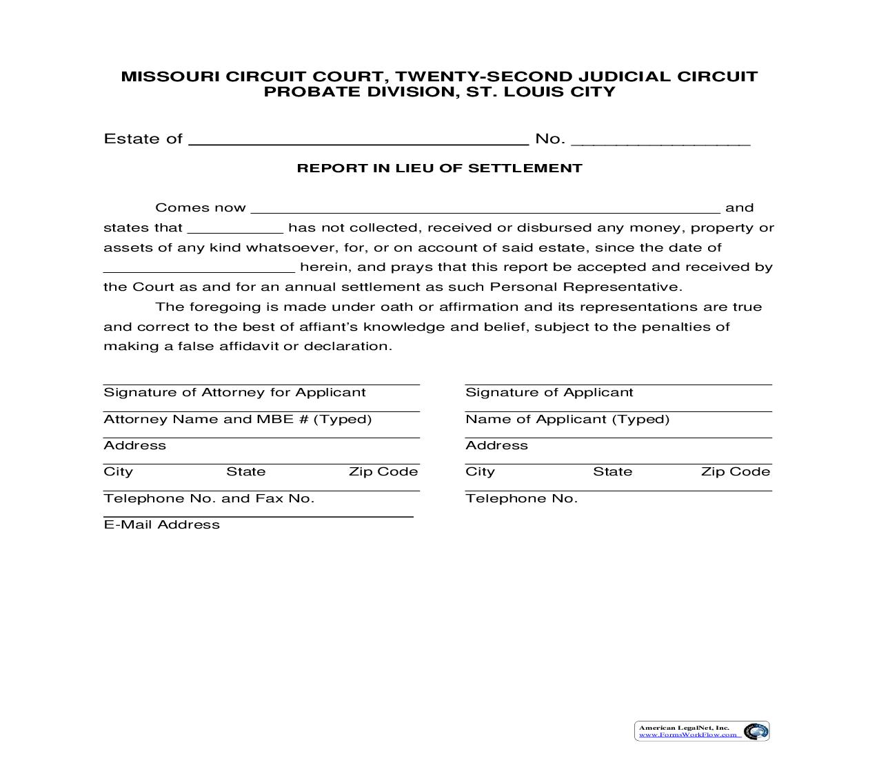 Report In Lieu Of Settlement | Pdf Fpdf Doc Docx | Missouri