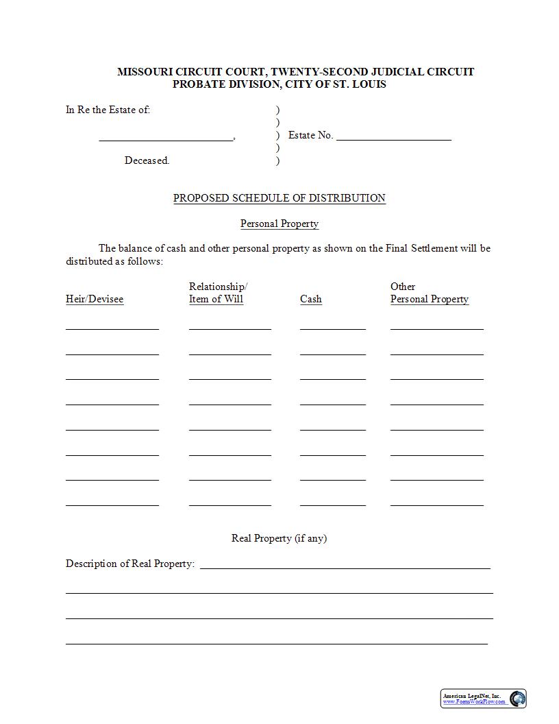 Schedule Of Distribution | Pdf Fpdf Docx | Missouri