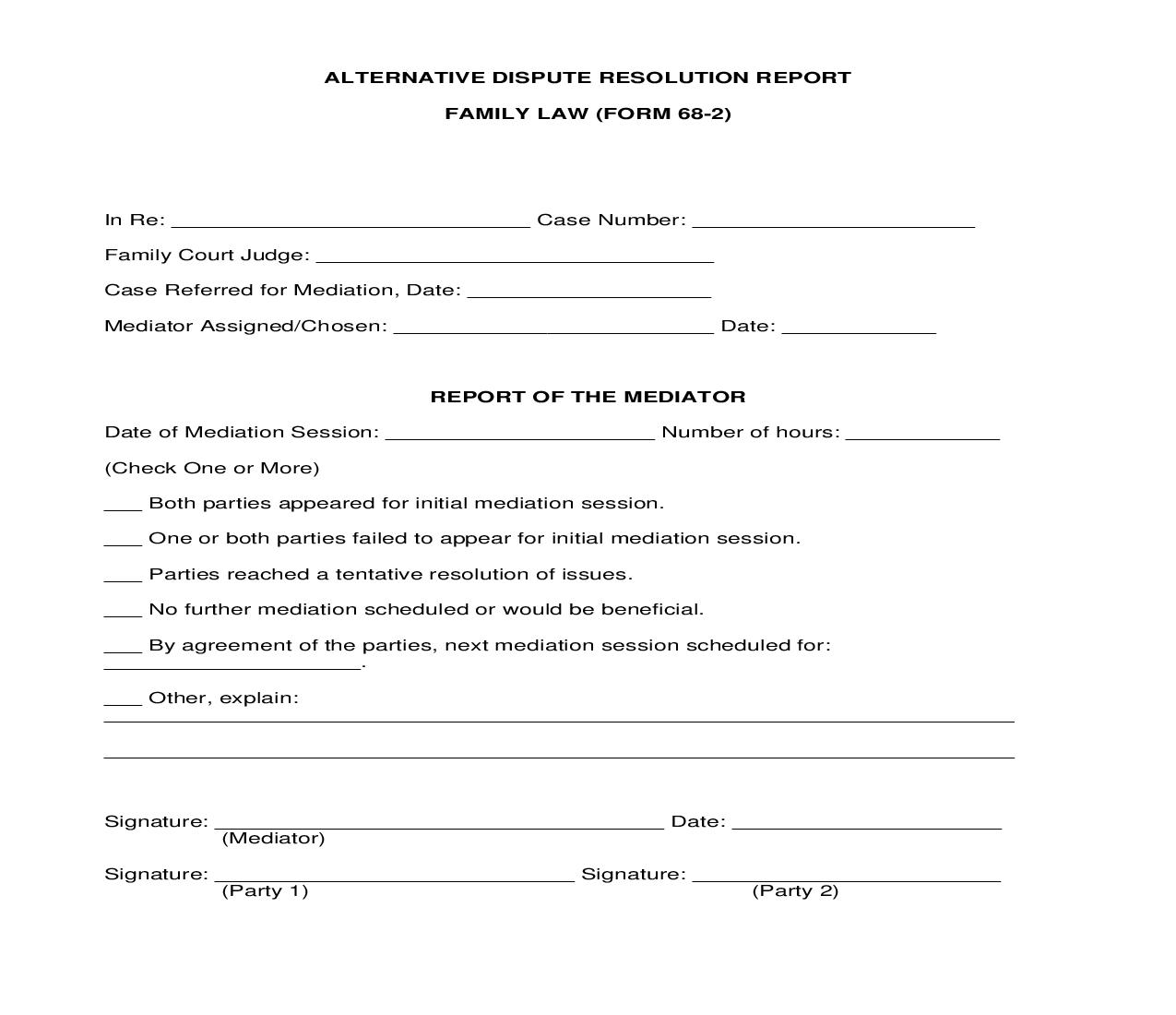 Alternative Dispute Resolution Report (Family Law) {68-2} | Pdf Fpdf Doc Docx | Missouri