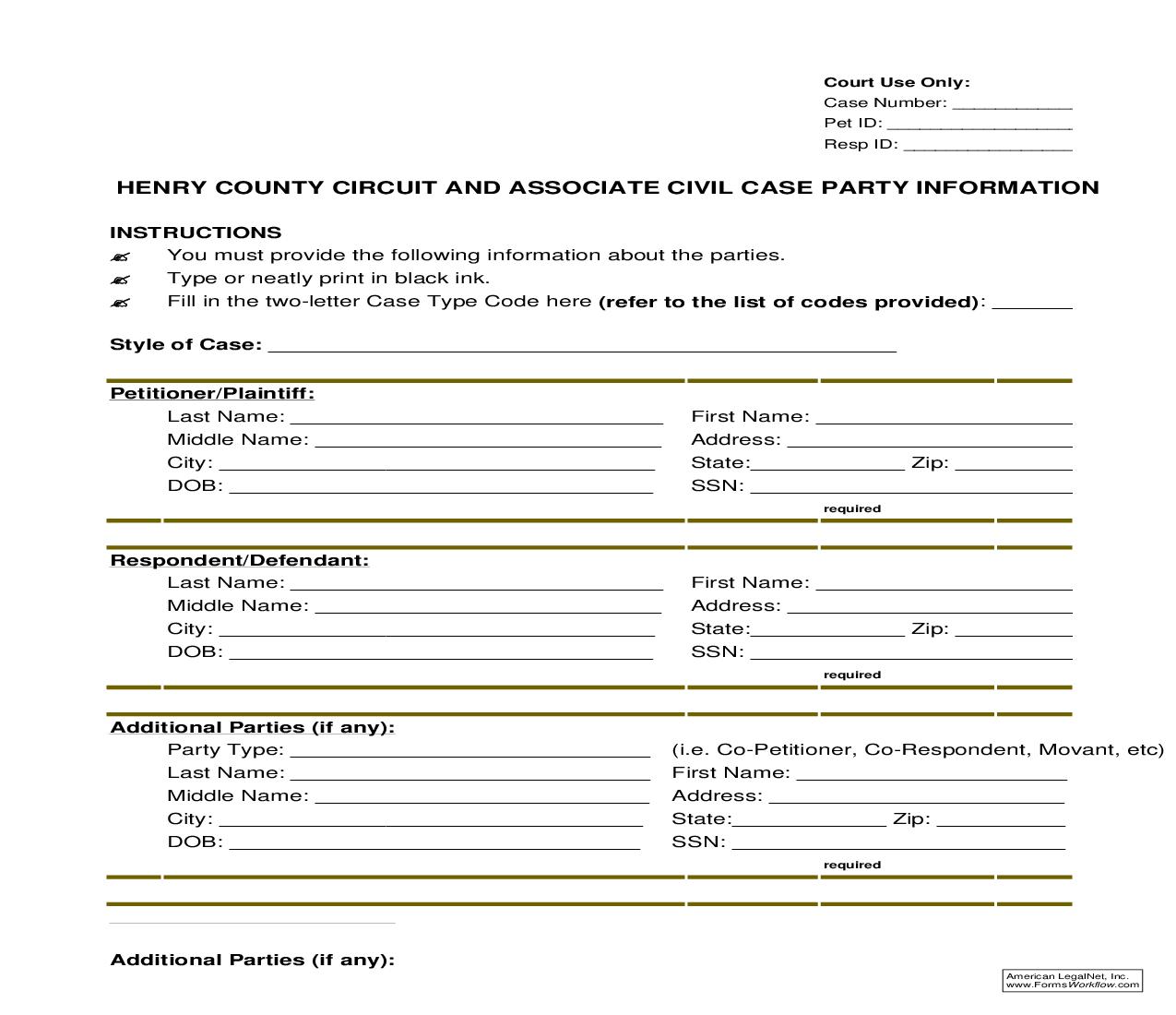 Circuit And Associate Civil Case Party Information Sheet | Pdf Fpdf Doc Docx | Missouri