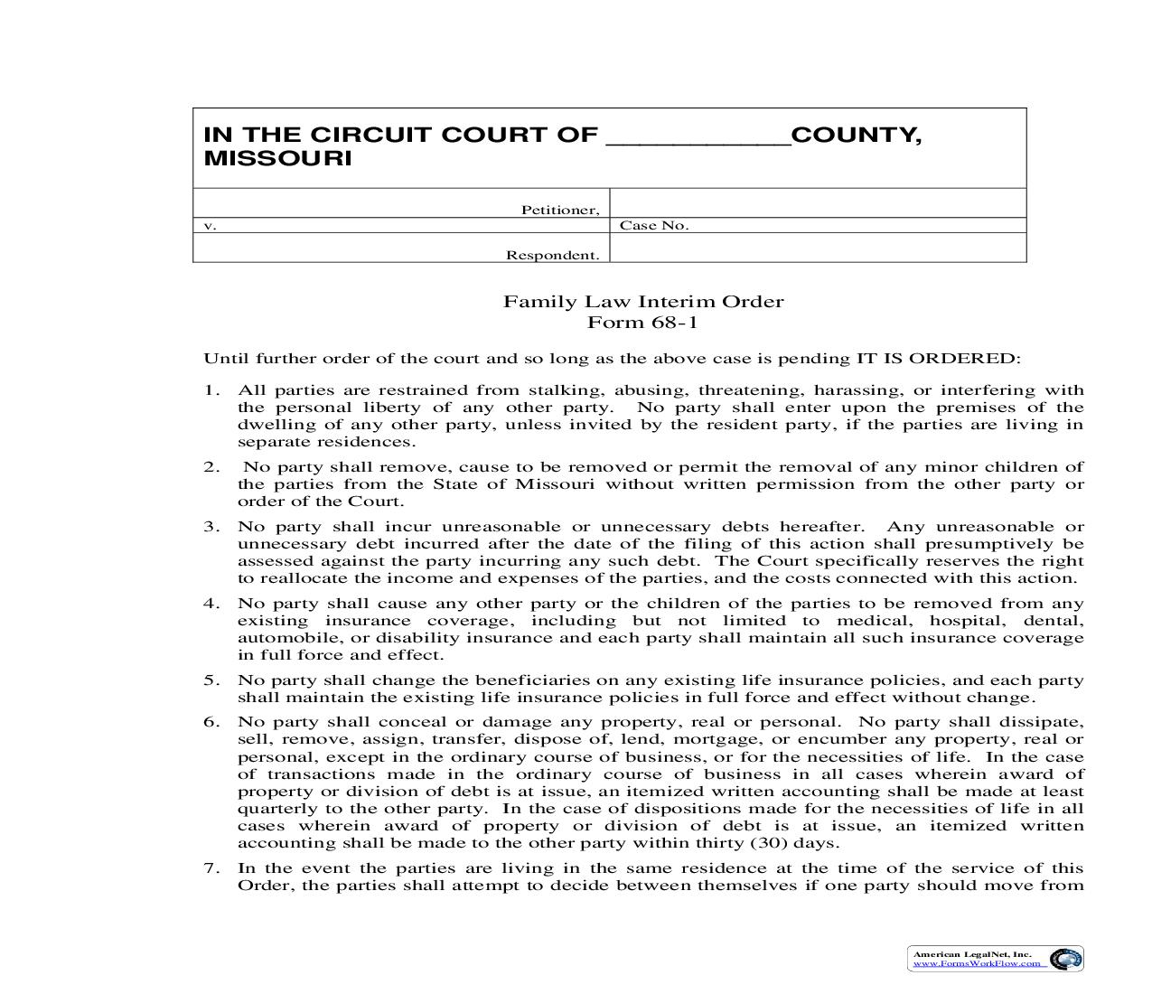 Family Law Interim Order | Pdf Fpdf Doc Docx | Missouri