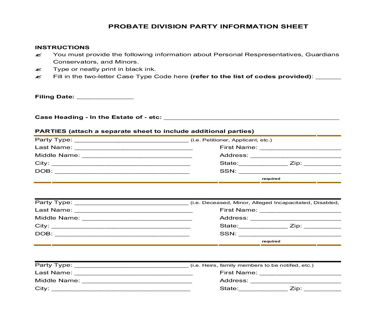 Probate Division Party Information Sheet | Pdf Fpdf Doc Docx | Missouri