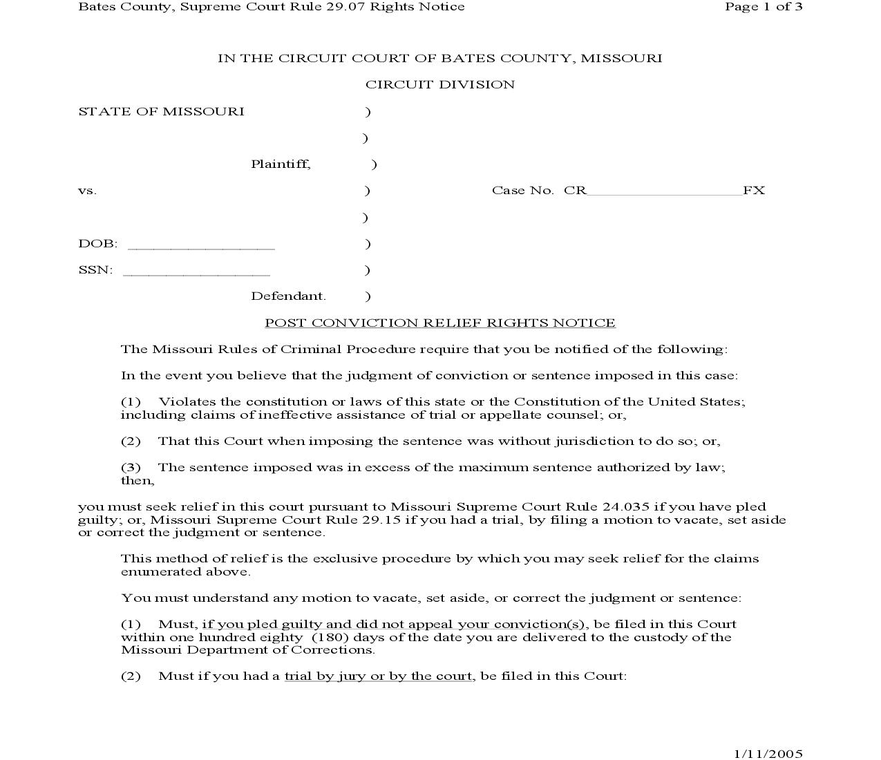 Post Conviction Relief Rights Notice | Pdf Fpdf Doc Docx | Missouri