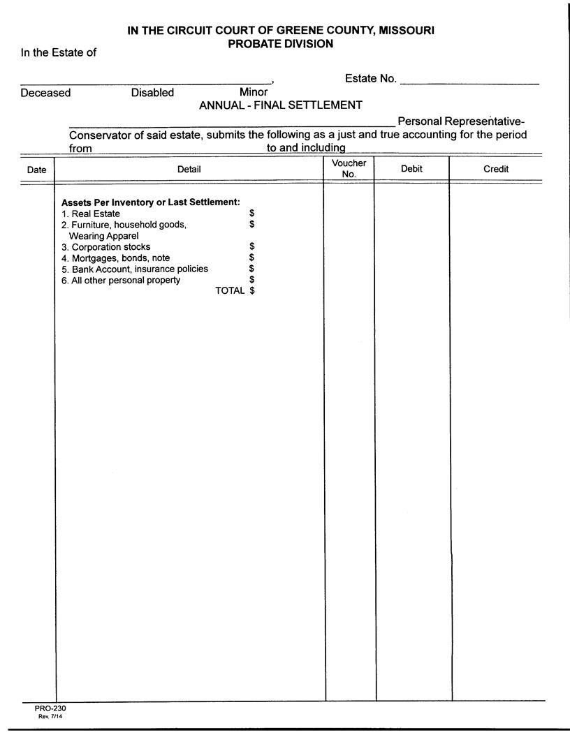Annual Or Final Settlement {PRO-230} | Pdf Fpdf Docx | Missouri