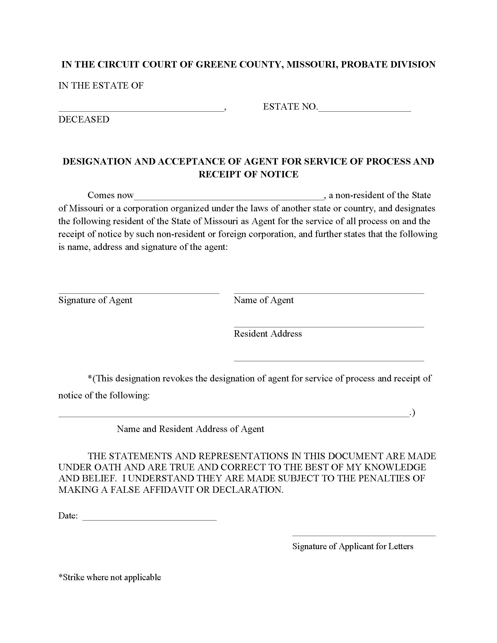 Designation Of Agent For Service Of Process {PC 163} | Pdf Fpdf Docx | Missouri