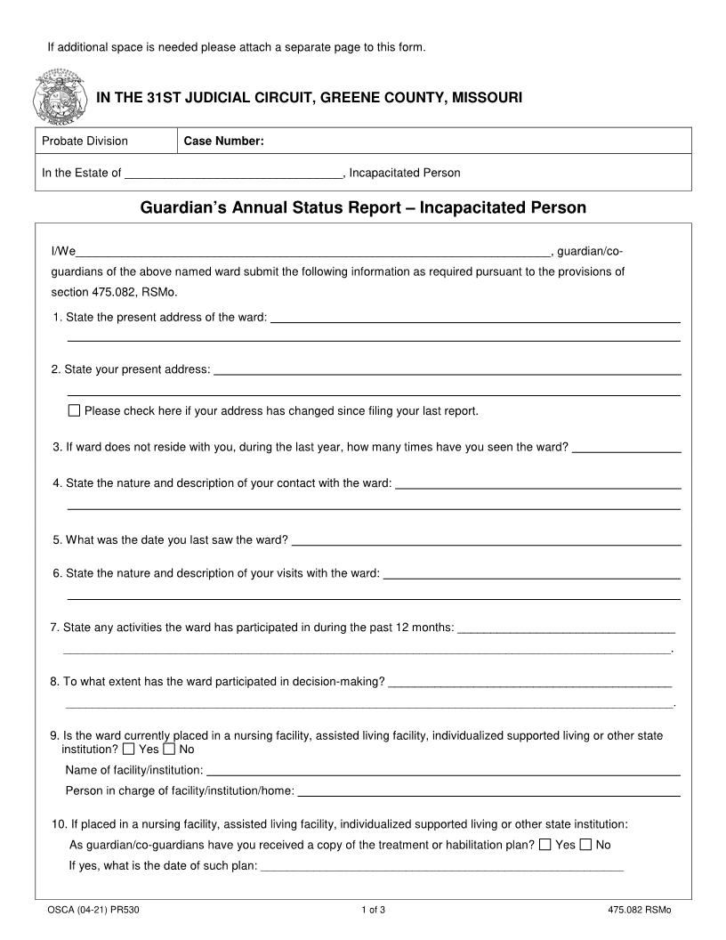 Guardians Annual Status Report {PR530} | Pdf Fpdf Docx | Missouri