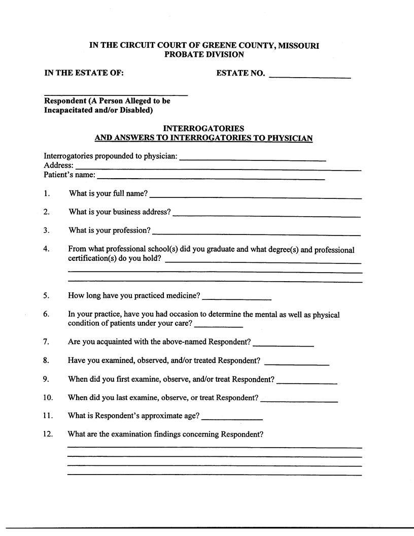 Interrogatories To Physician | Pdf Fpdf Docx | Missouri