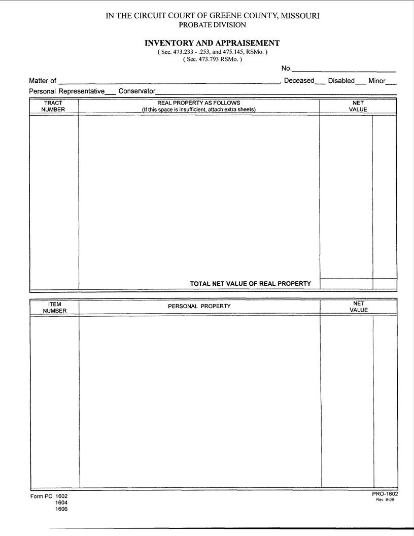 Inventory And Appraisement | Pdf Fpdf Docx | Missouri
