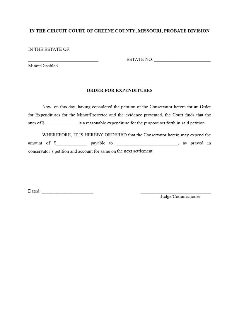 Order For Expenditures | Pdf Fpdf Docx | Missouri