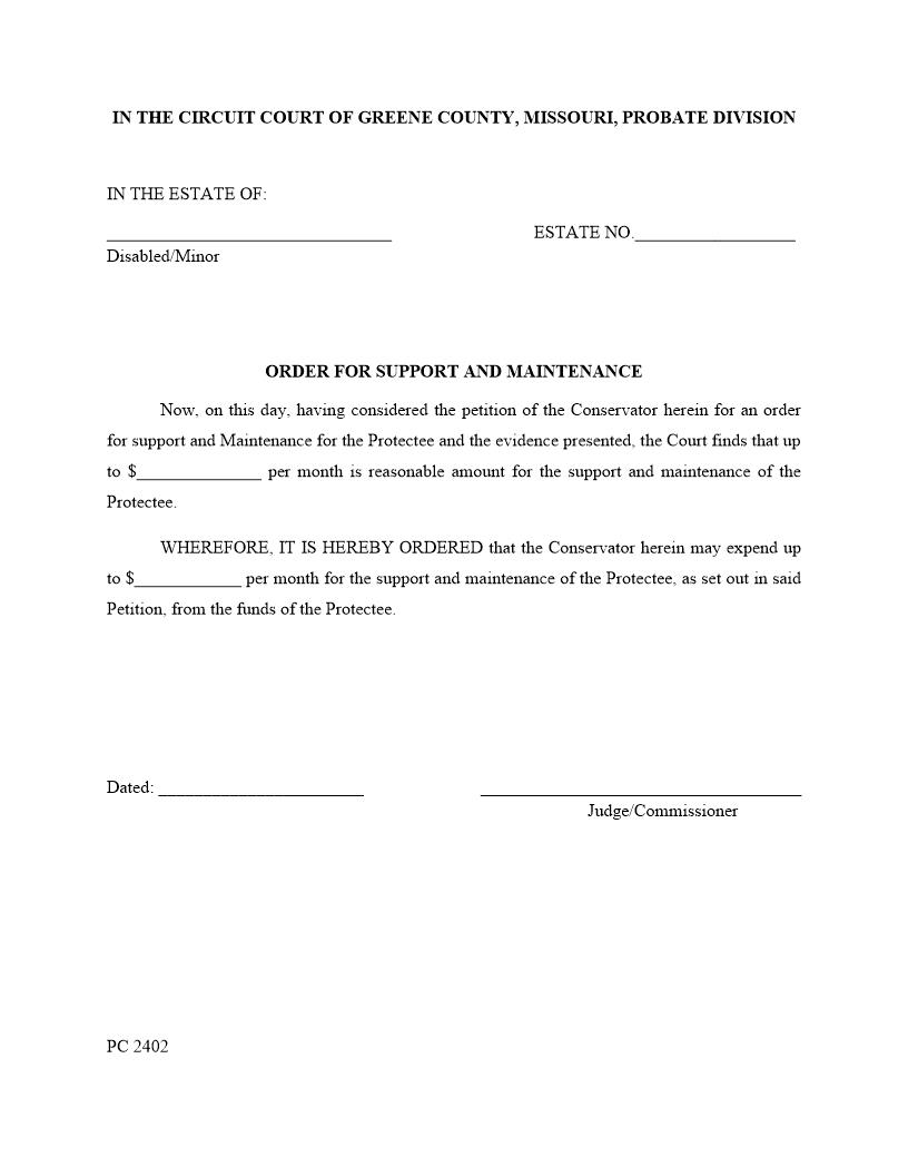 Order For Support And Maintenance {PC 2402} | Pdf Fpdf Docx | Missouri