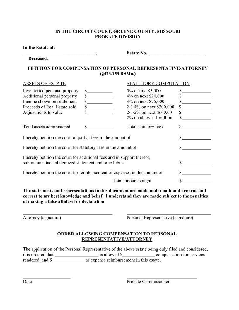 Petition For Compensation Of Rep Or Attorney | Pdf Fpdf Docx | Missouri