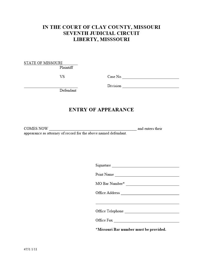 Entry Of Appearance {551} | Pdf Fpdf Docx | Missouri
