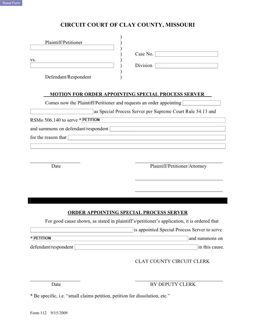 Motion Appointing Special Process Server {112} | Pdf Fpdf Docx | Missouri