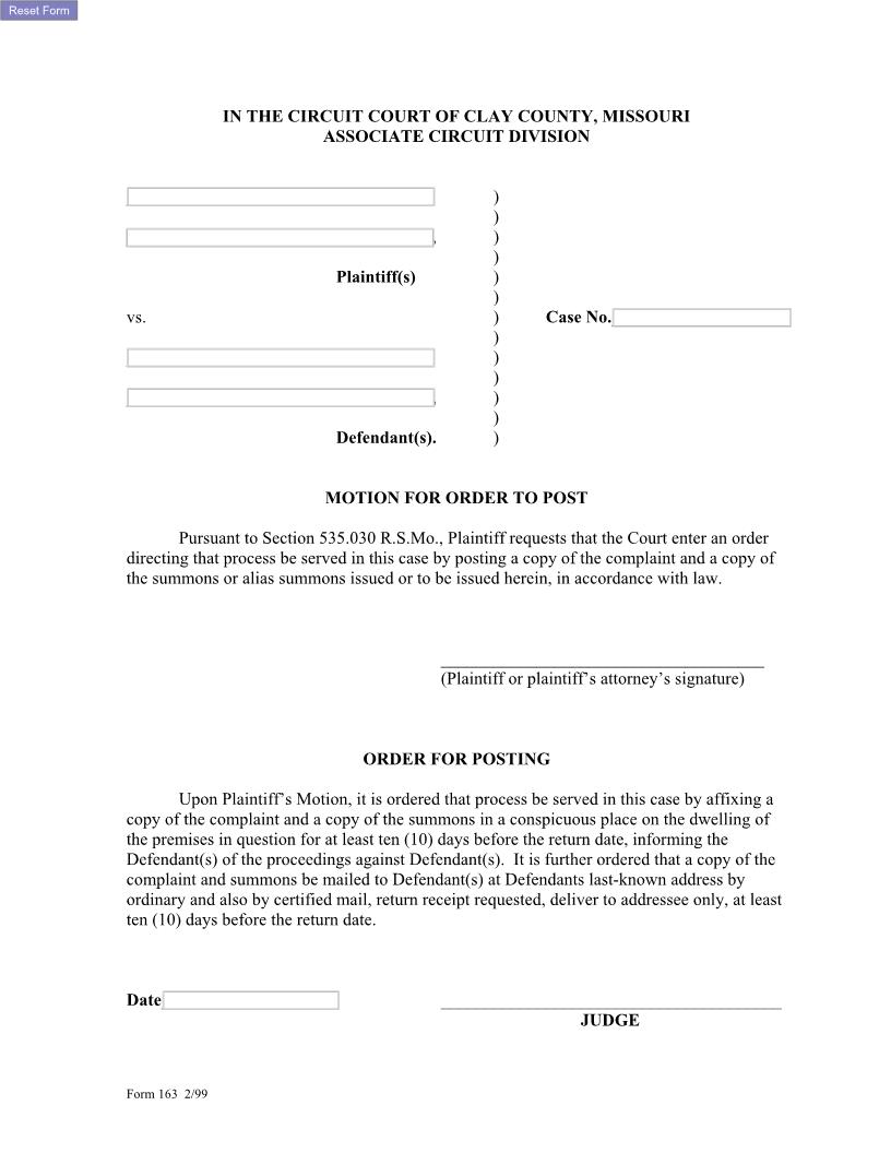 Motion For Order To Post (Eviction) {163} | Pdf Fpdf Docx | Missouri