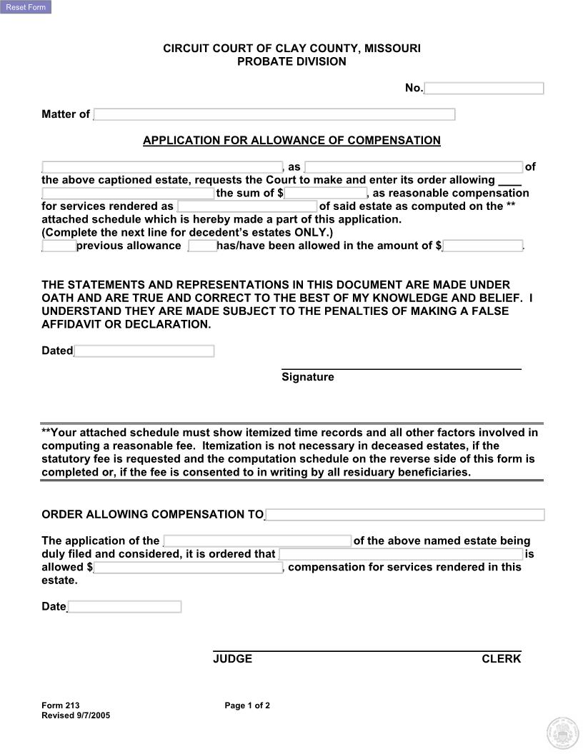 Application For Allowance Of Compensation {213} | Pdf Fpdf Docx | Missouri