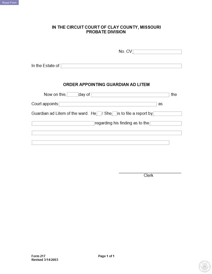Order Appointing Guardian Ad Litem {217} | Pdf Fpdf Docx | Missouri
