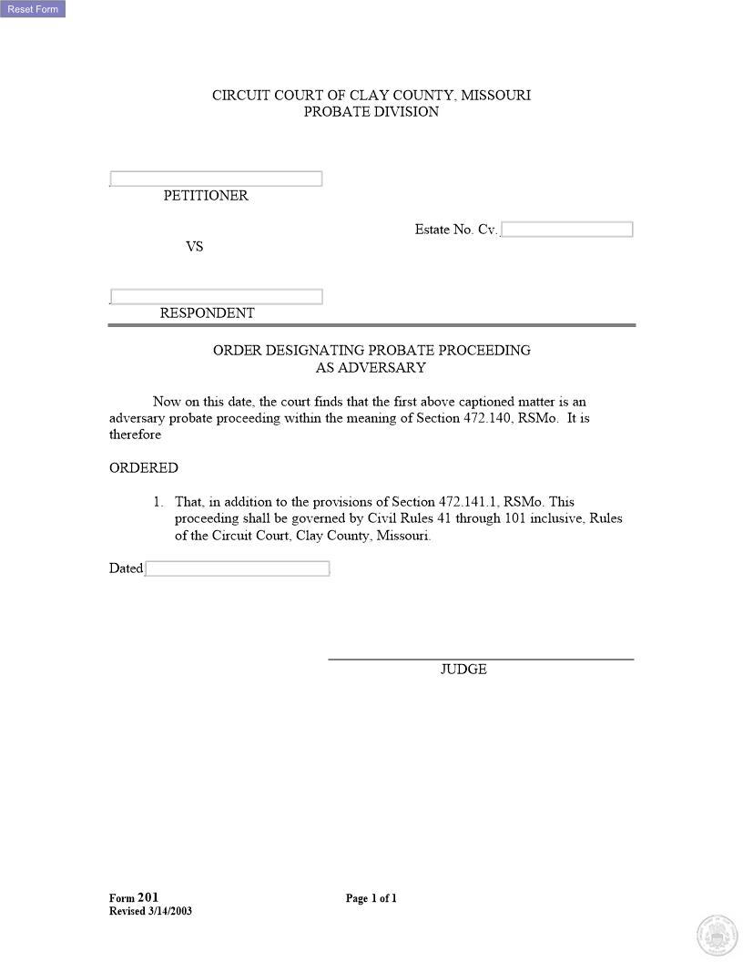 Order Designating Proceeding As Adversary {201} | Pdf Fpdf Docx | Missouri