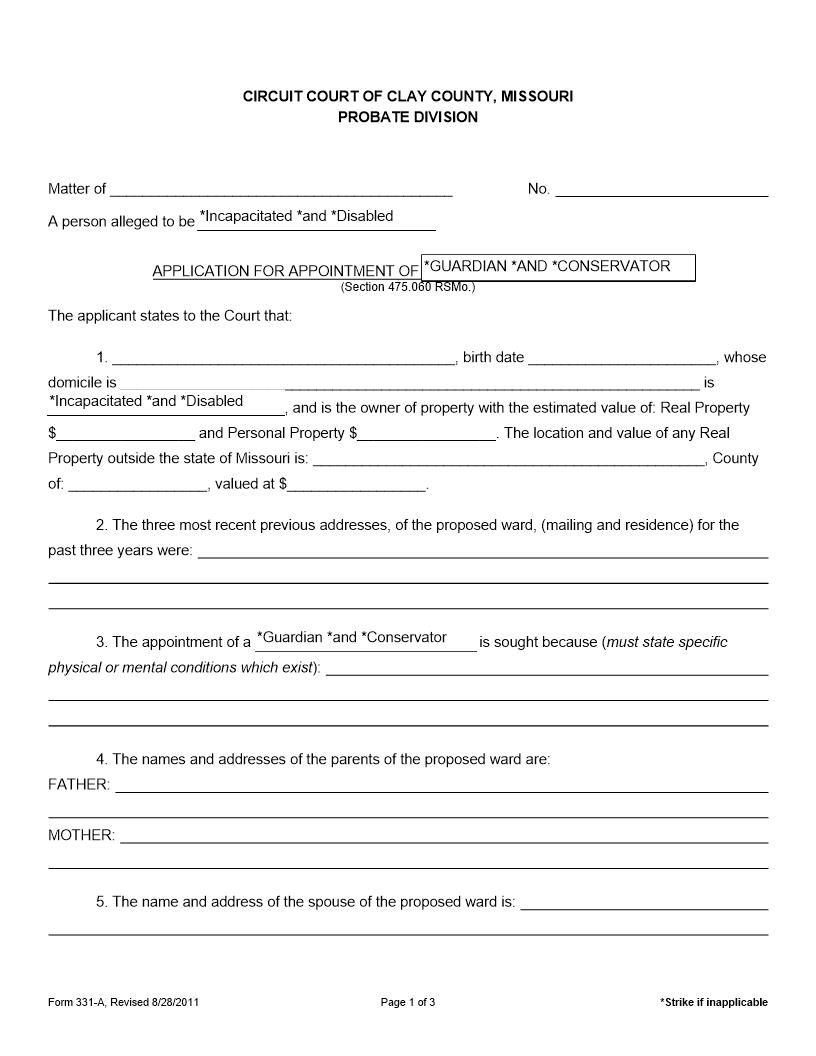 Application For Appointment Of Guardian And Conservator {331-A} | Pdf Fpdf Docx | Missouri