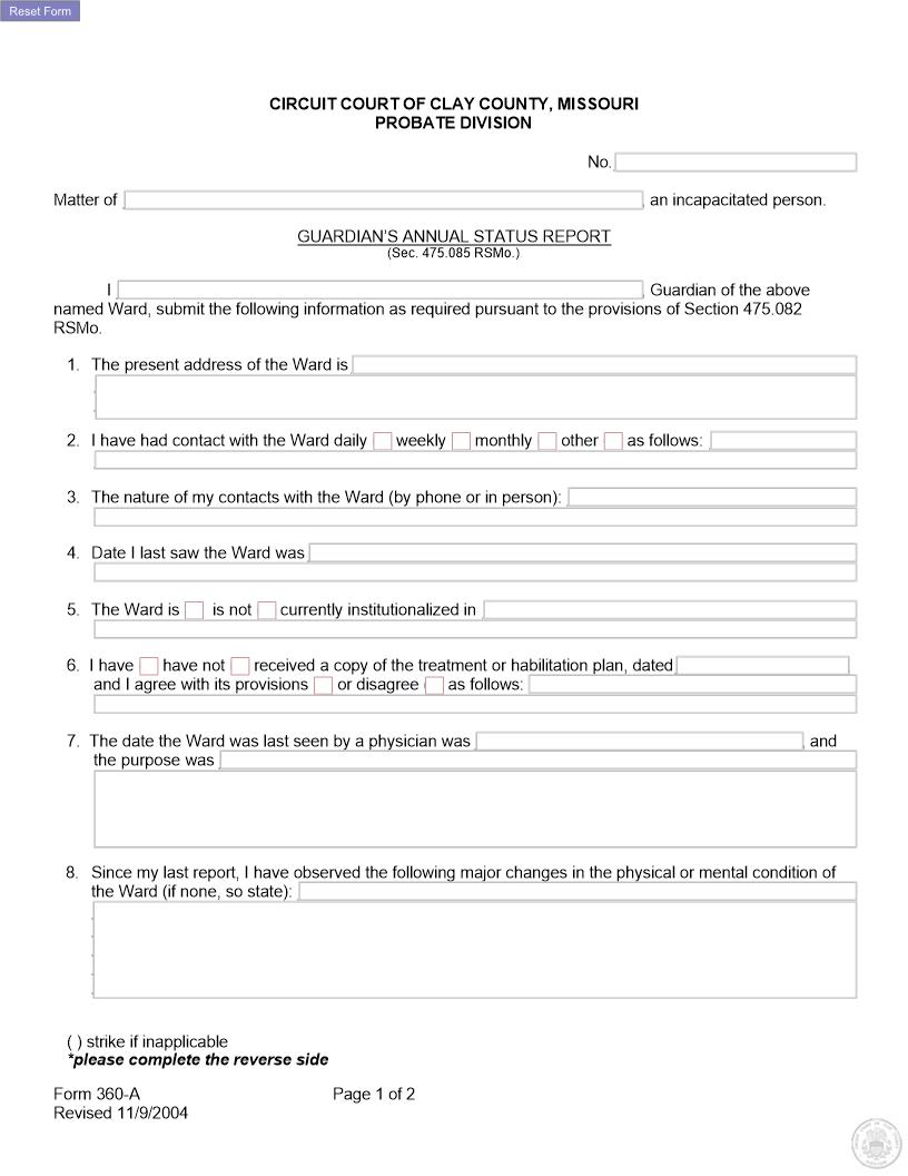 Guardians Annual Status Report {360-A} | Pdf Fpdf Docx | Missouri