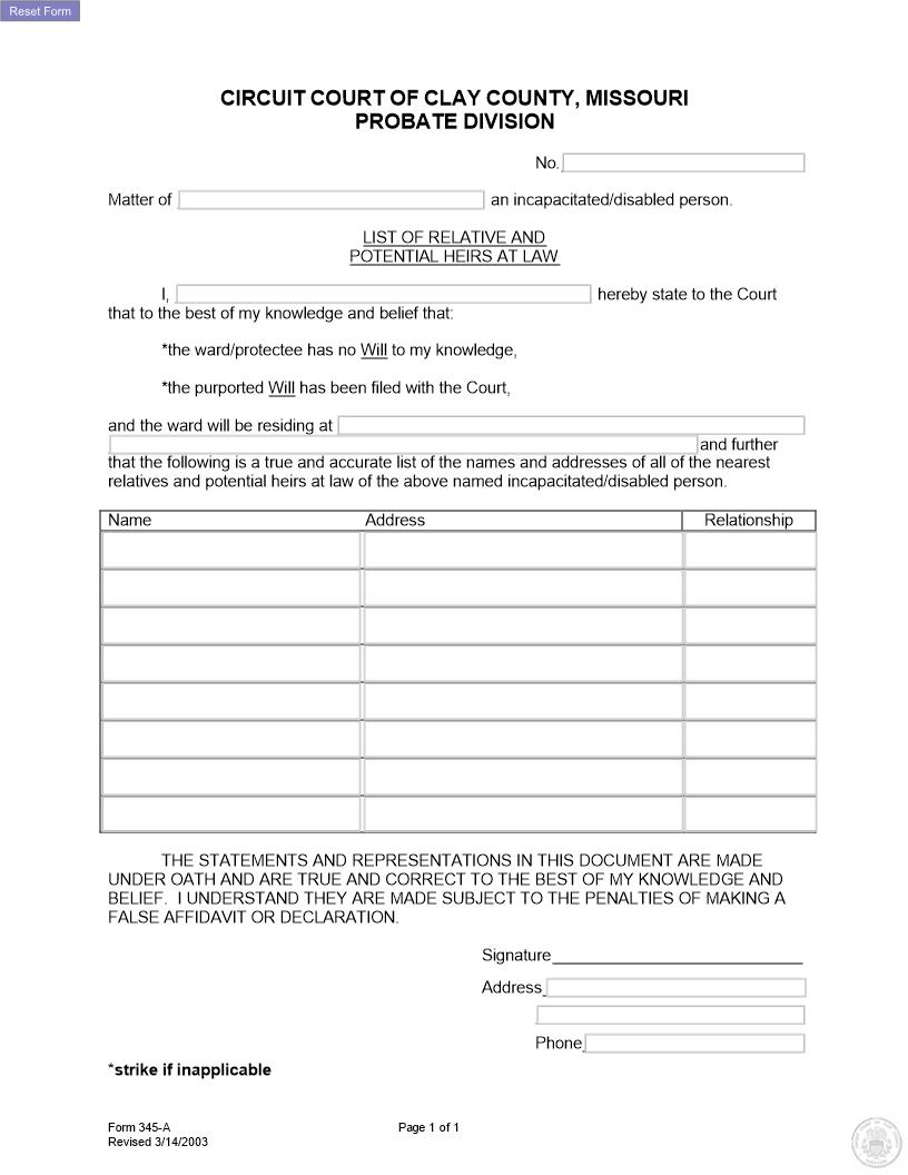 List Of Relatives And Heirs {345-A} | Pdf Fpdf Docx | Missouri
