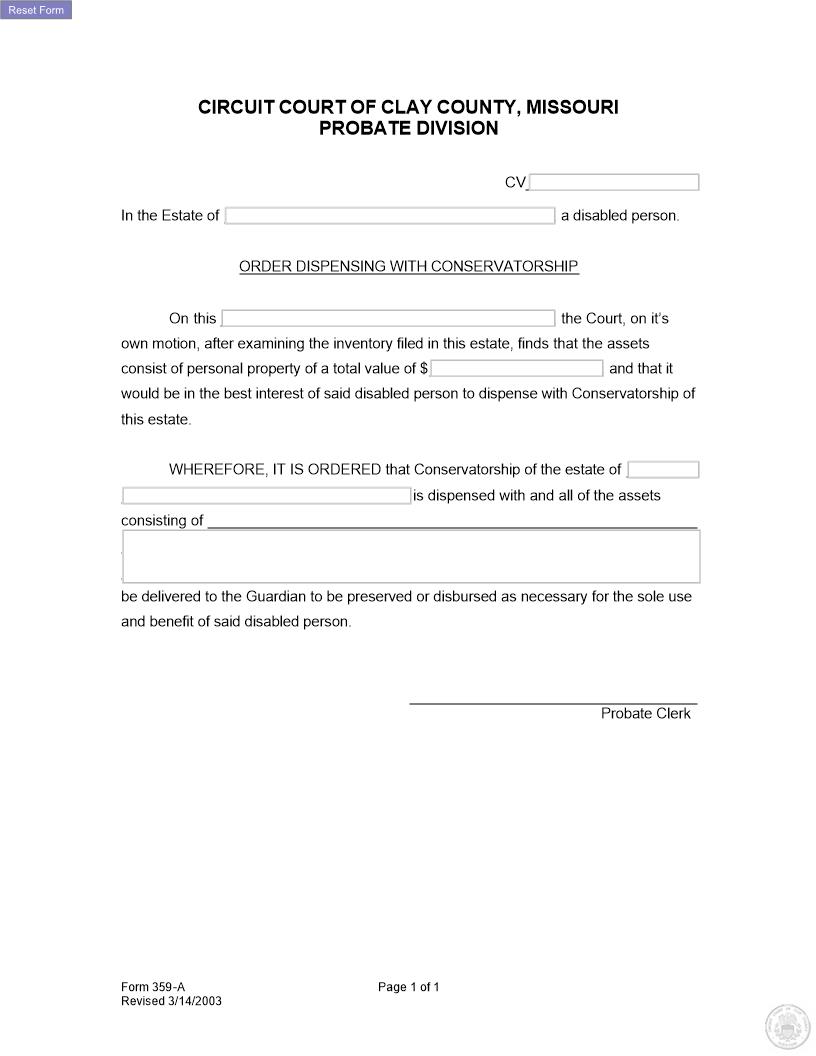 Order Dispensing With Conservatorship {359-A} | Pdf Fpdf Docx | Missouri
