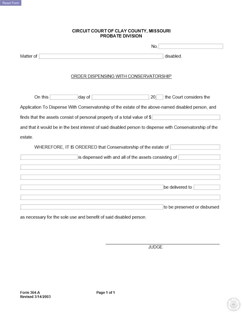 Order Dispensing With Conservatorship {364-A} | Pdf Fpdf Docx | Missouri