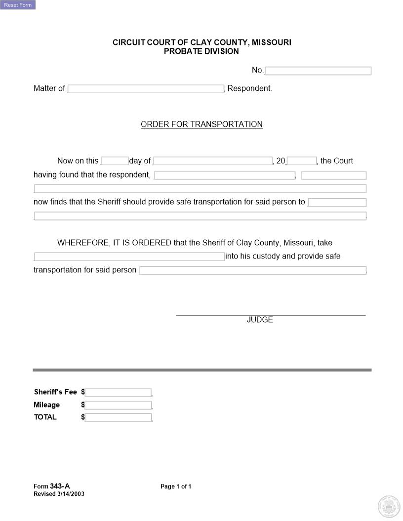 Order For Transportation {343-A} | Pdf Fpdf Docx | Missouri