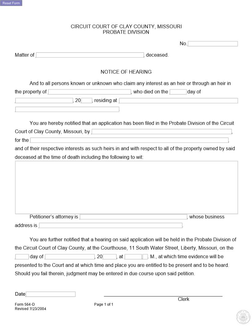 Notice Of Hearing To Determine heirship {564-D} | Pdf Fpdf Docx | Missouri