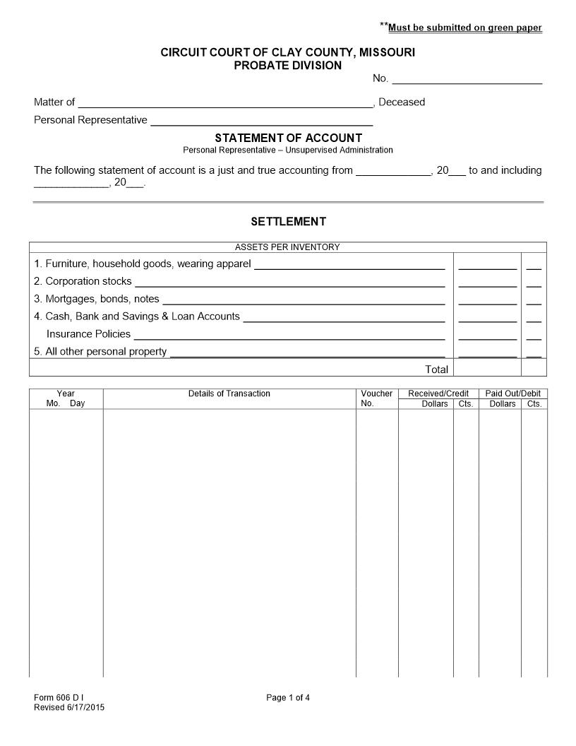 Statement Of Account {606 DI} | Pdf Fpdf Docx | Missouri