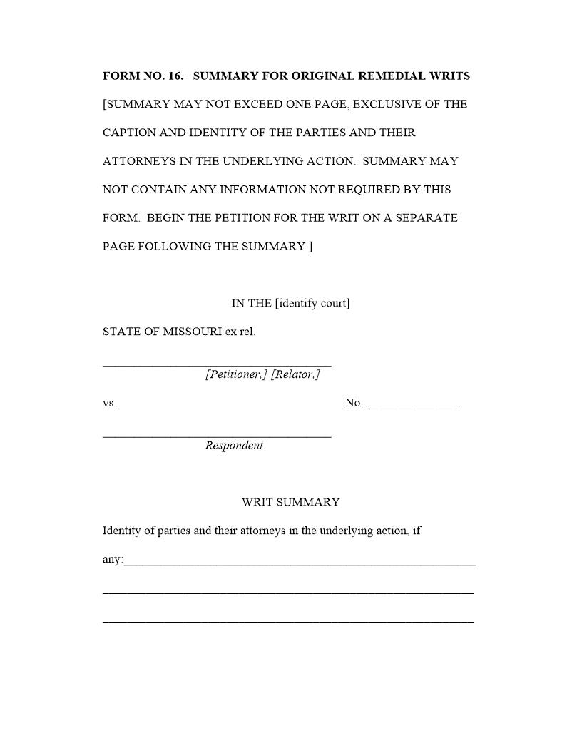 Summary For Original Remedial Writs {16} | Pdf Fpdf Docx | Missouri