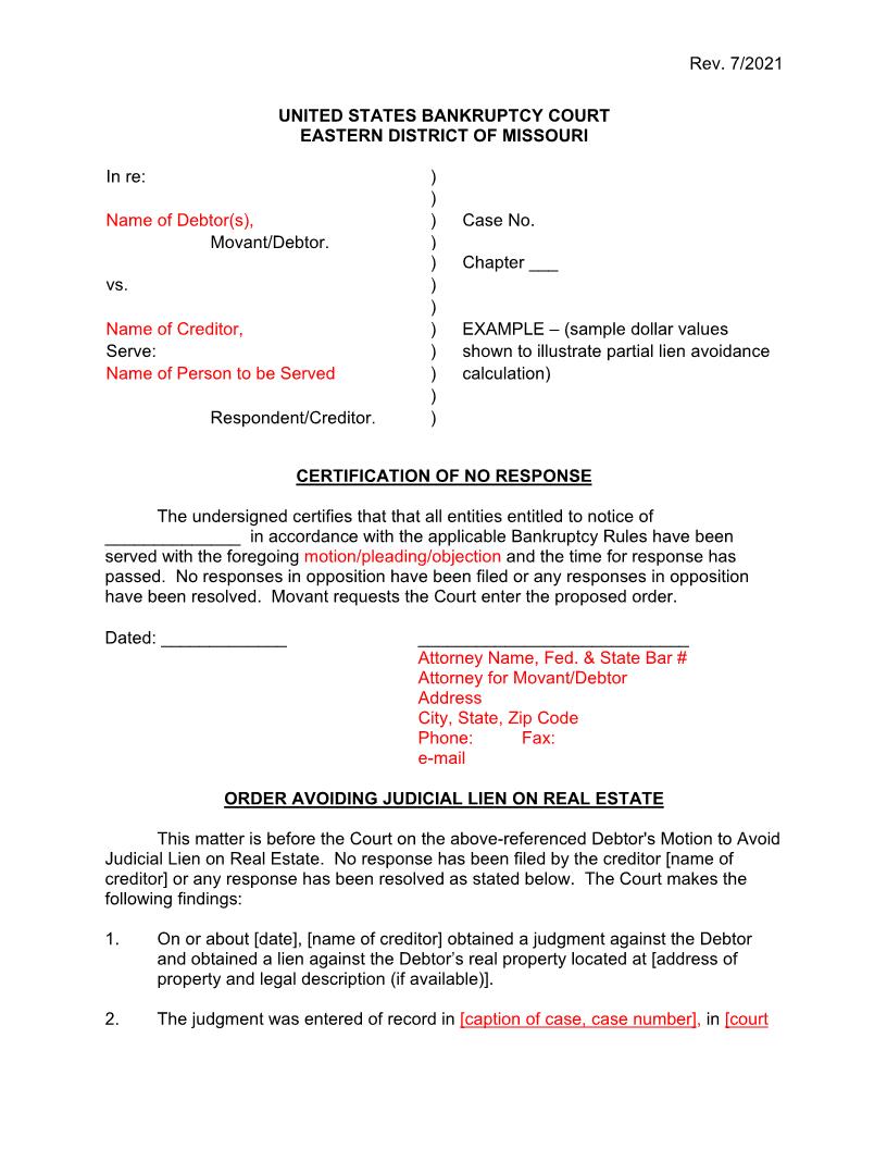 Certification Of No Response {LF 34} | Pdf Fpdf Doc Docx | Missouri