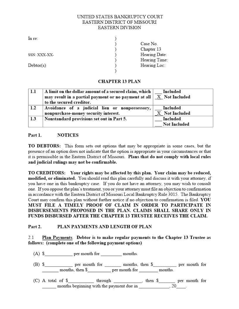 Chapter 13 Plan {LF13} | Pdf Fpdf Doc Docx | Missouri