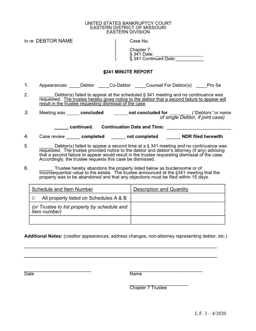 Section 341 Minute Report {LF3} | Pdf Fpdf Doc Docx | Missouri