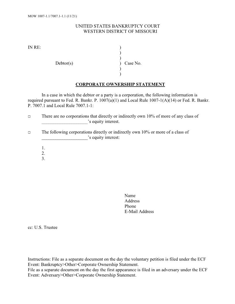 Corporate Ownership Statement {MOW 1007-1.1} | Pdf Fpdf Doc Docx | Missouri