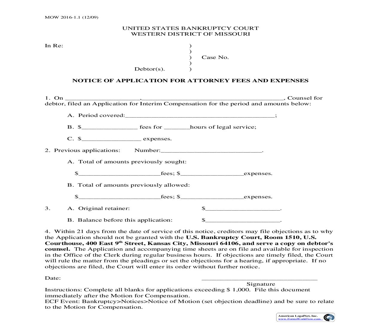 Notice Of Application For Attorney Fees And Expenses {MOW 2016-1.1} | Pdf Fpdf Doc Docx | Missouri