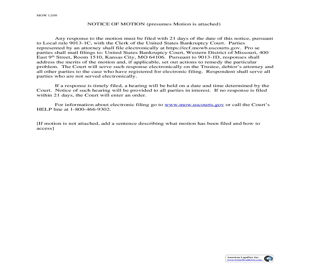 Notice Of Motion (Generic) | Pdf Fpdf Doc Docx | Missouri