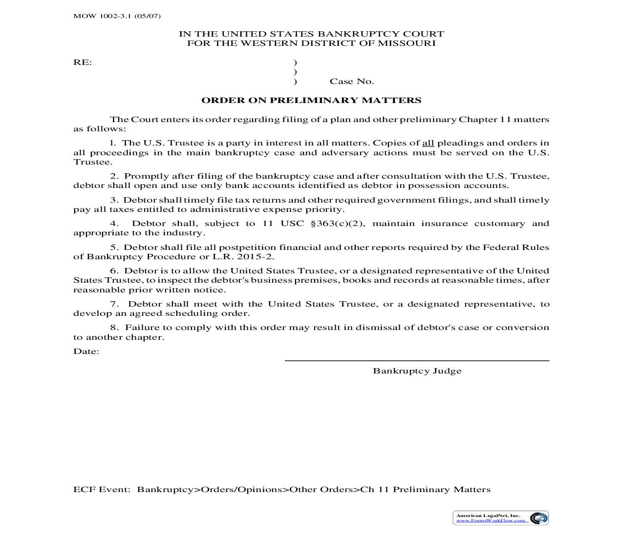 Order On Preliminary Matters {MOW 1002-3.1} | Pdf Fpdf Doc Docx | Missouri