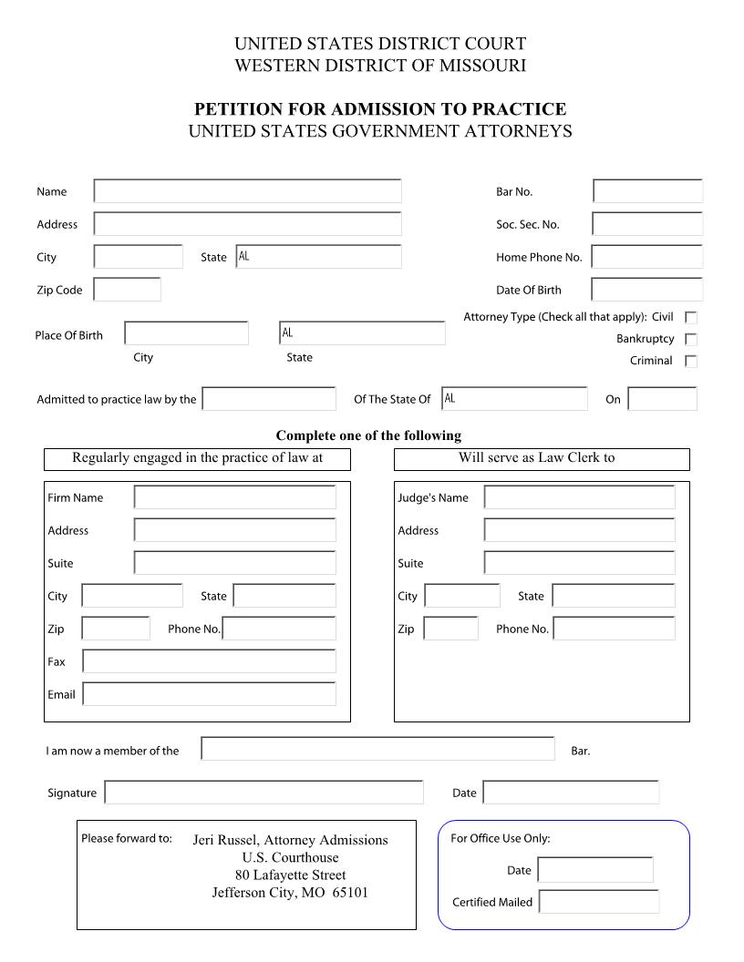 Petition For Admission Of A Government Agency | Pdf Fpdf Doc Docx | Missouri