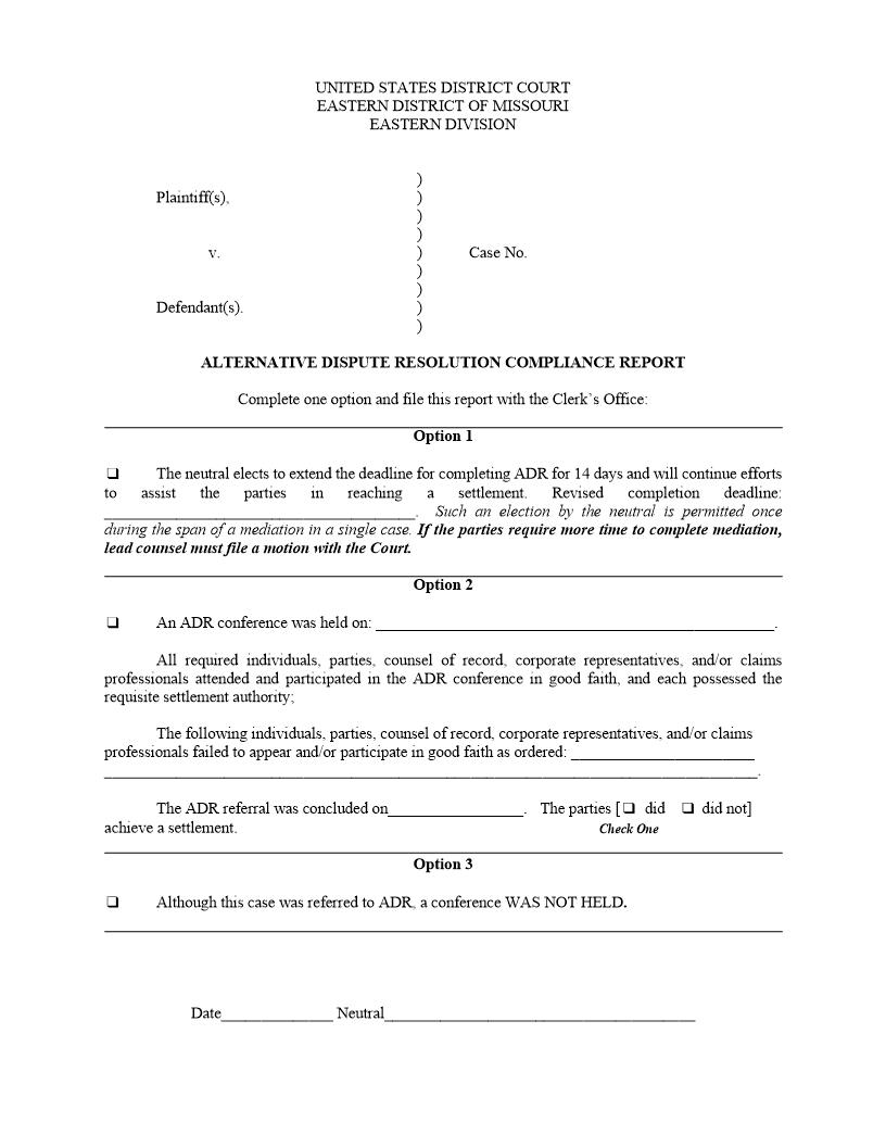 ADR Compliance Report {MOED-0027} | Pdf Fpdf Docx | Missouri