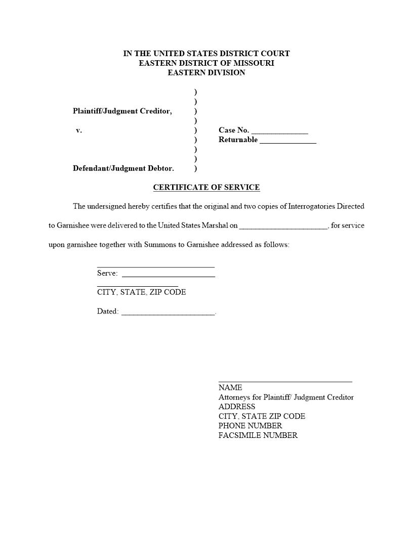 Writ Certificate Of Service {MOED-0015} | Pdf Fpdf Docx | Missouri