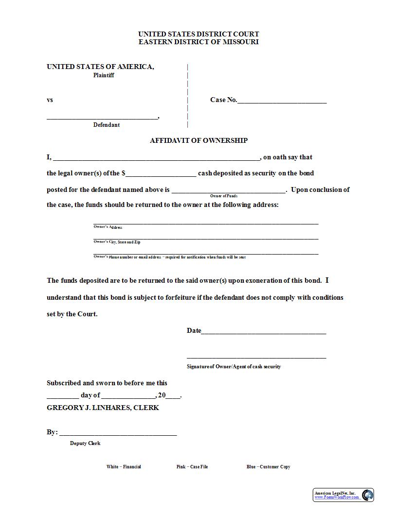 Affidavit for Ownership of Bond {MOED-0012} | Pdf Fpdf Docx | Missouri