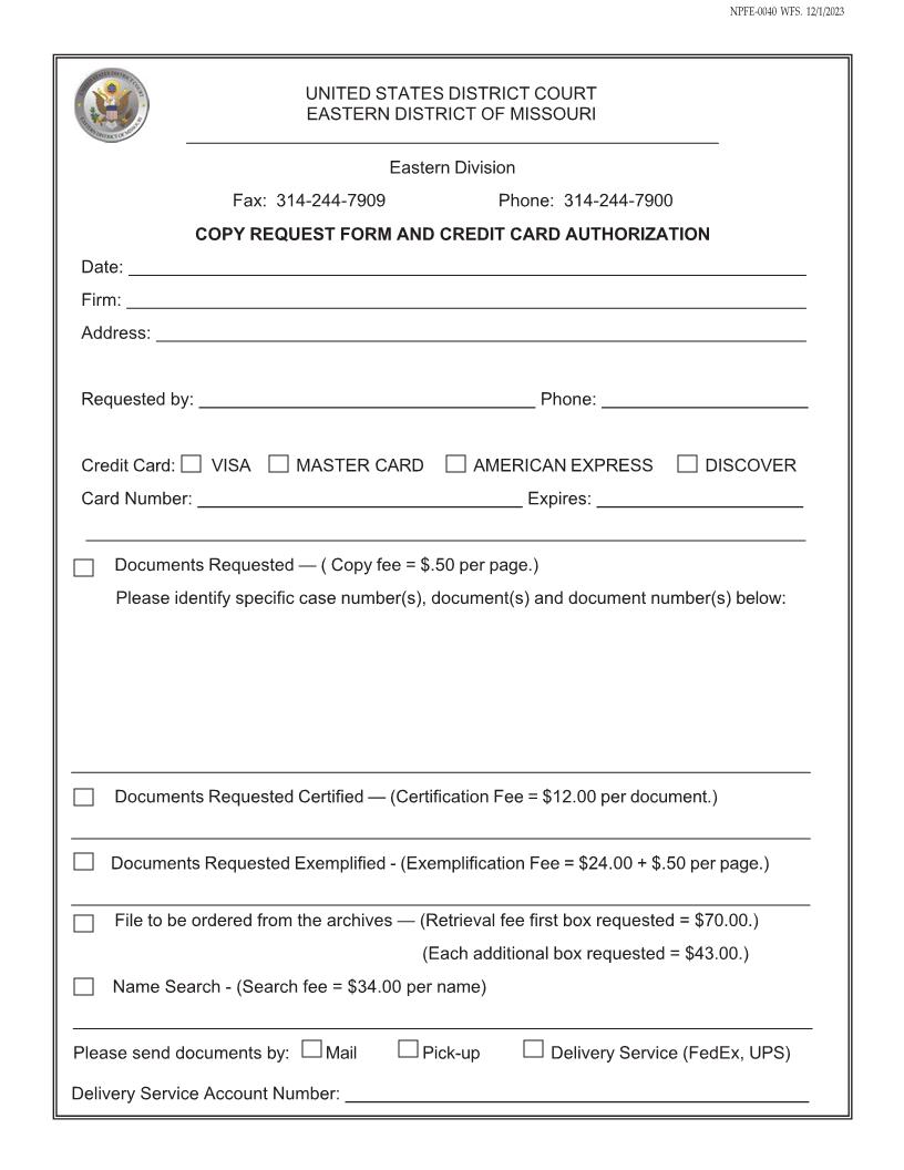 Copy Request Form And Credit Card Authorization {MOED-0040} | Pdf Fpdf Doc Docx | Missouri