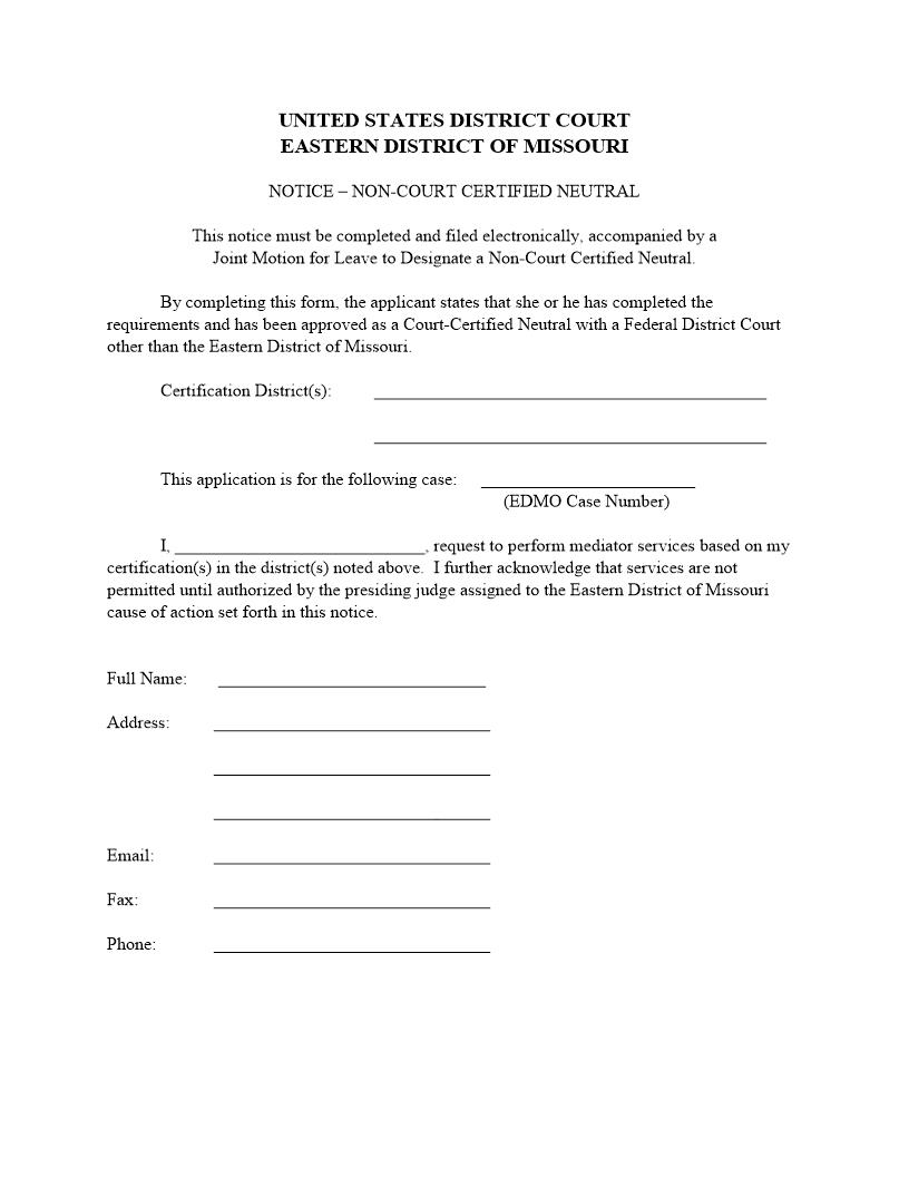 Notice Non Court Certified Neutral {MOED-0065} | Pdf Fpdf Docx | Missouri
